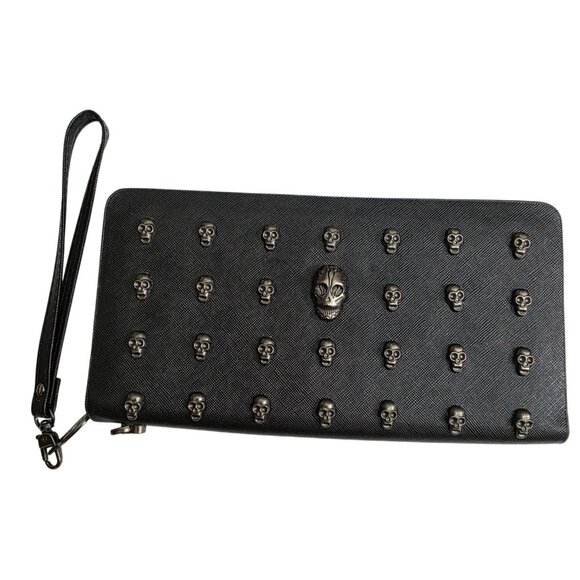 Thomas Wylde Skull Black Wallet Zip Convertible Handstrap New - Picture 1 of 7